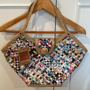 Hand Crafted Multicolored Candy Wrapper Bag by Kultura New With Tags